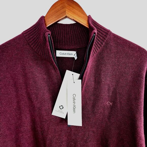 Calvin Klein Wine Burgundy Quarter Zip Pullover Sweater Men's Size Small - Picture 3 of 5
